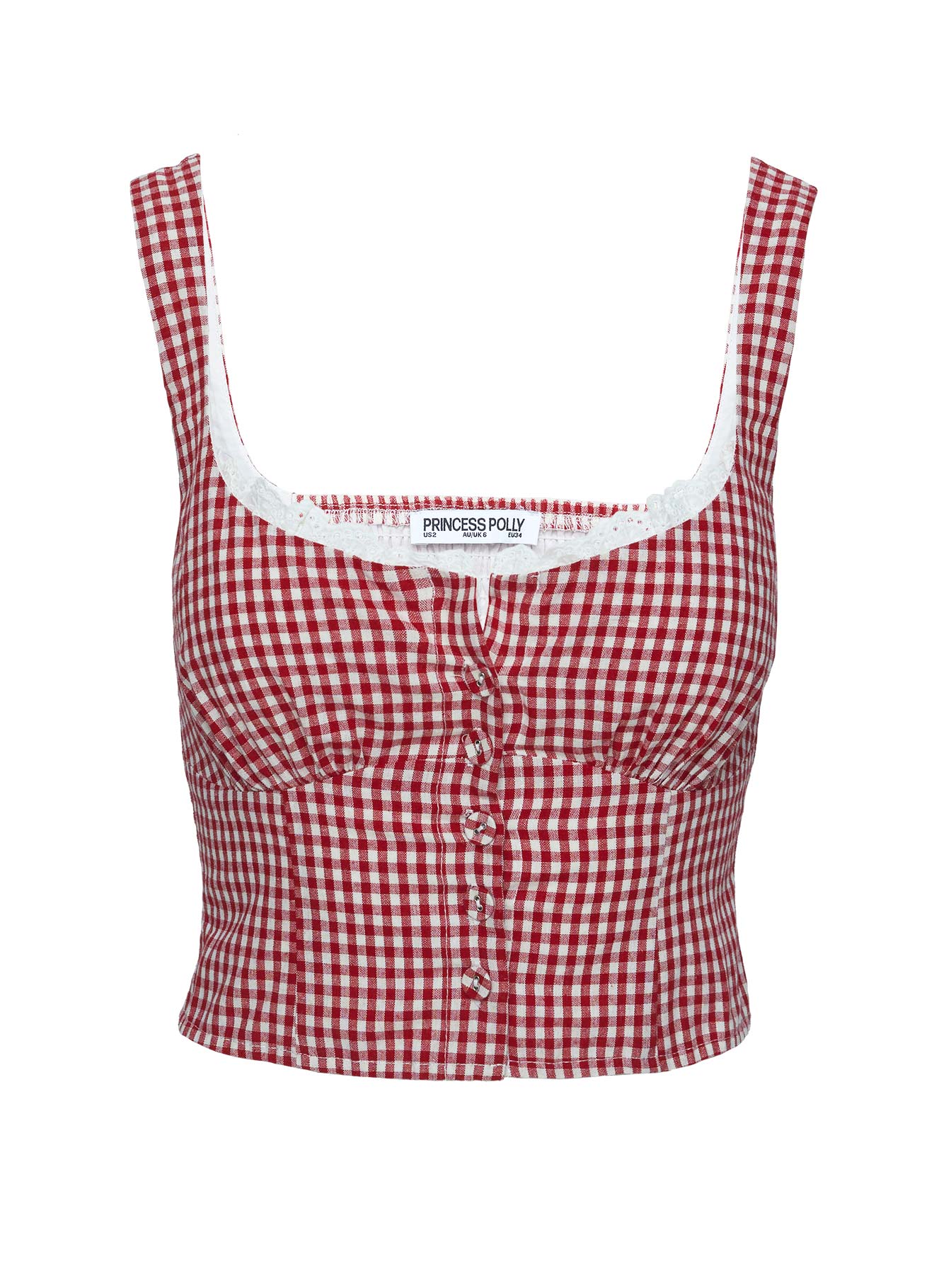 product Princess Polly Bruncheon Top Red / White Sleeveless Scoop Neck 