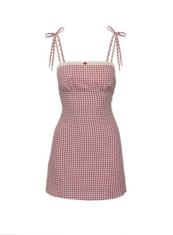 product Princess Polly Burkes Mini Dress Red Check Square Neck 