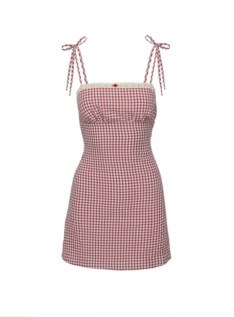 product Princess Polly Burkes Mini Dress Red Check Square Neck 