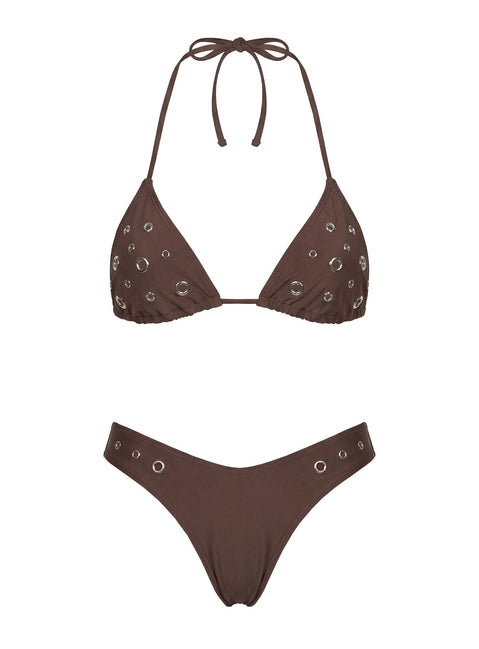 Soft Summer Eyelet Detail Bikini Bottoms Brown