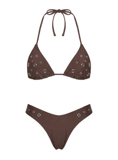Beach Babe Eyelet Detail Bikini Top Brown