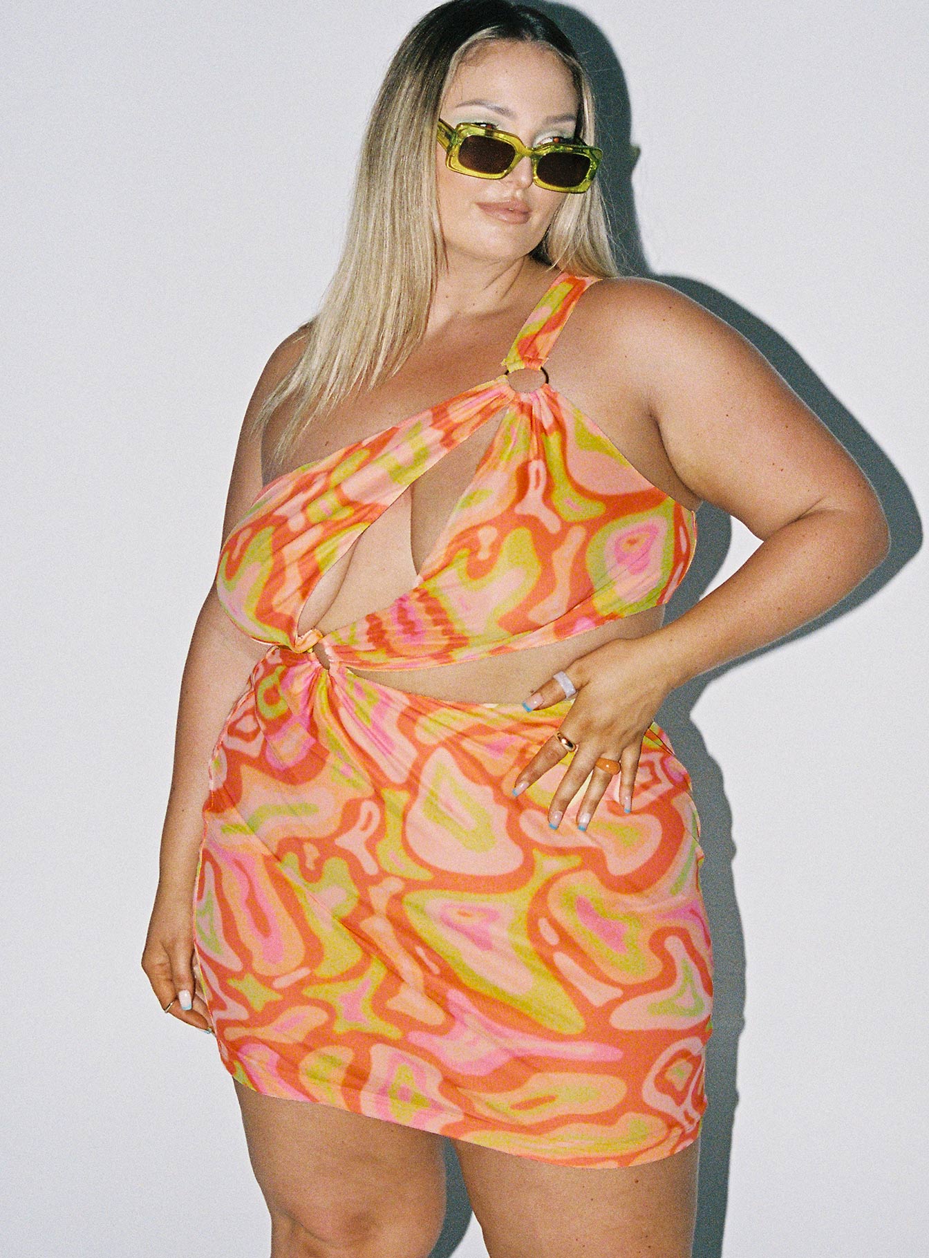 front view of model wearing Princess Polly Greater Power Mini Dress Multi Curve 