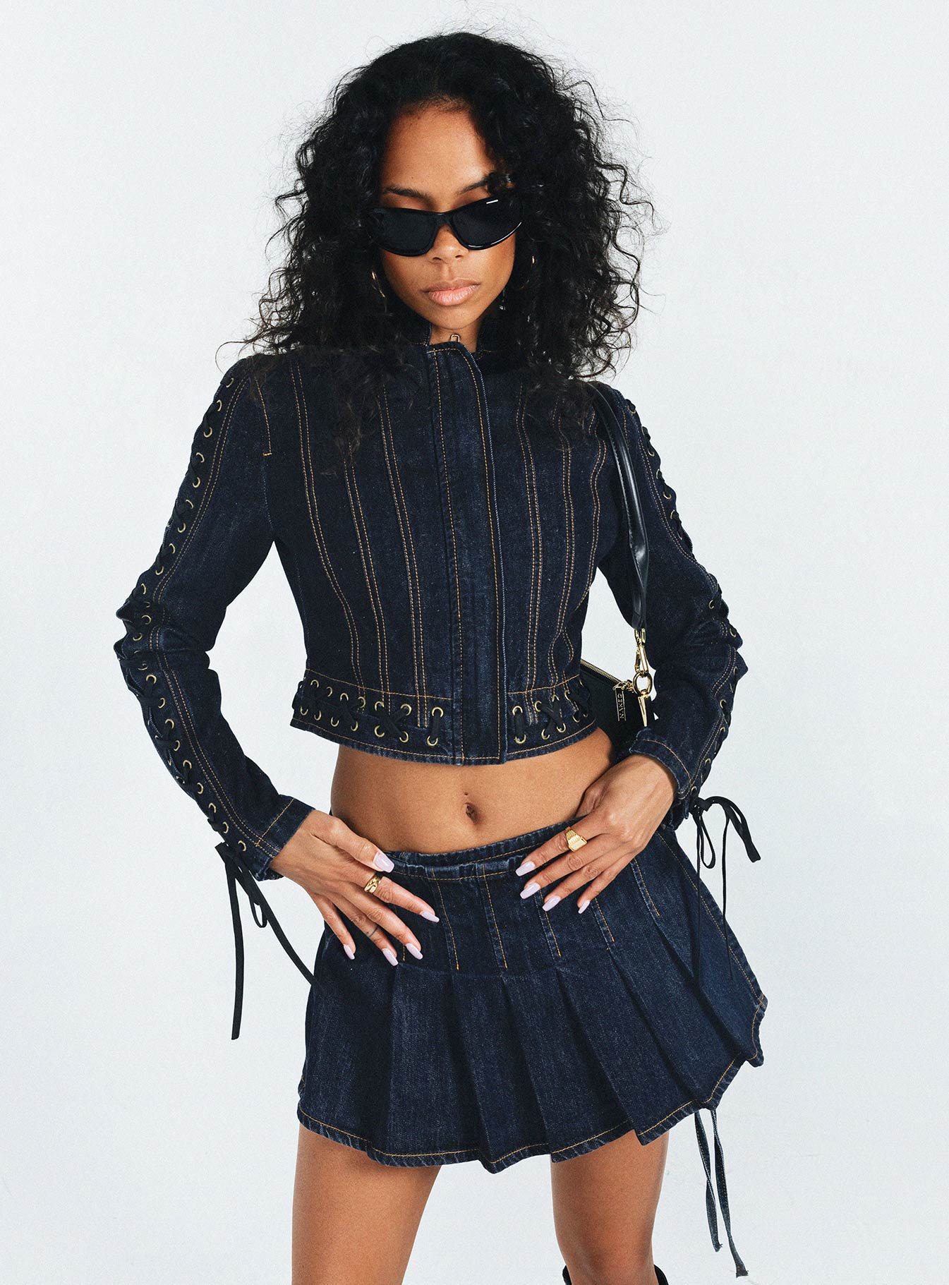 product Camelia Pleat Mini Dark Denim Princess Polly  Mini Skirts 