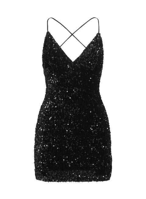 product Princess Polly Charlette Sparkle Mini Dress Black Plunger 