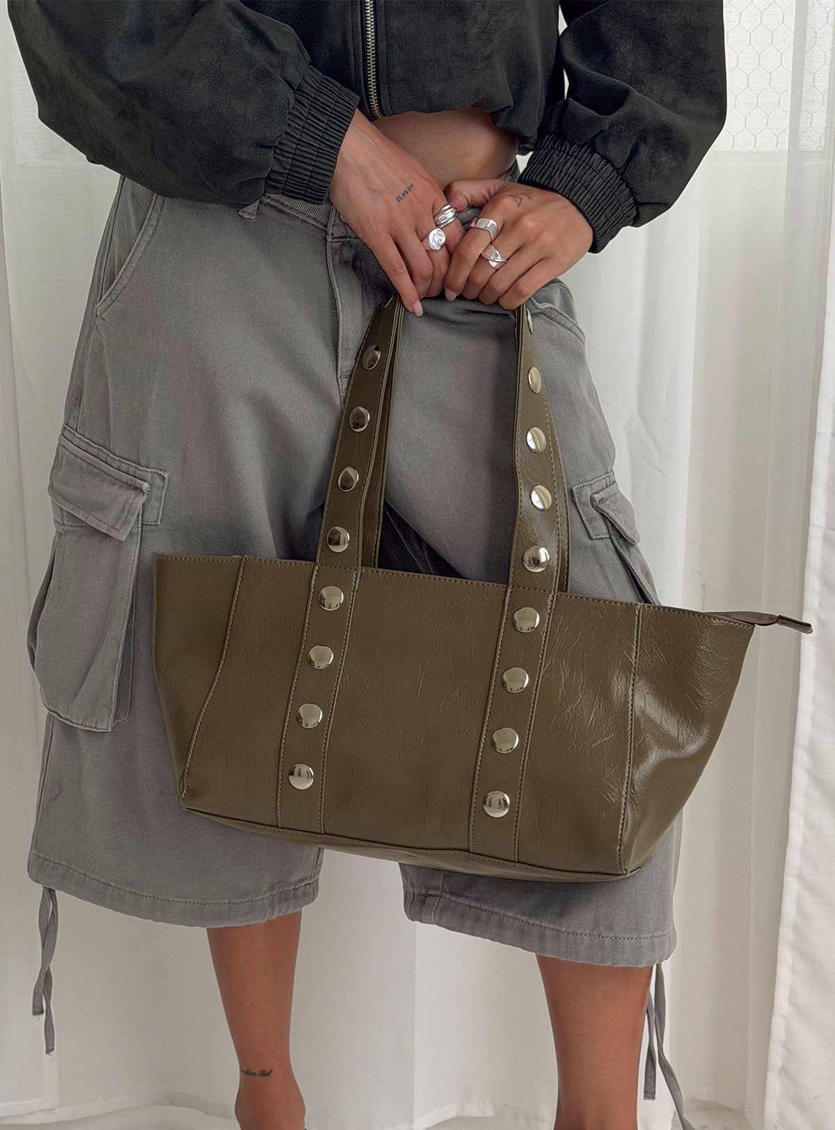 Fever Dreams Eyelet Shoulder Bag Khaki