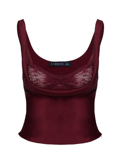 back view of model wearing Princess Polly Delilah Top Burgundy Sleeveless Plunger 