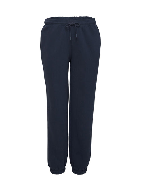 side view of model wearing Princess Polly Dream Fleece Ankle Cuff Sweatpants Navy High Waisted Pants 