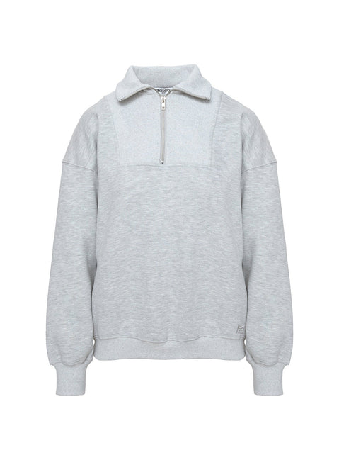 back view of model wearing Princess Polly Dream Fleece Quarter Zip Sweatshirt Grey Marle Longline Jumpers 