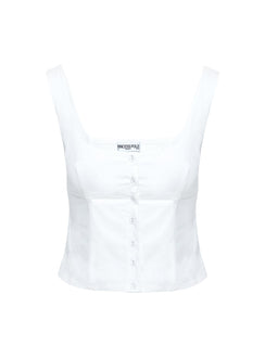 back view of model wearing Princess Polly Effortless Top White Sleeveless Scoop Neck 