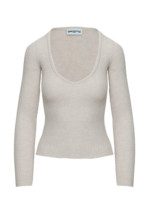 back view of model wearing Princess Polly Elayna Sweater Cream Cropped 