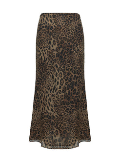 back view of model wearing Princess Polly Eleganza Maxi Skirt Leopard Maxi 