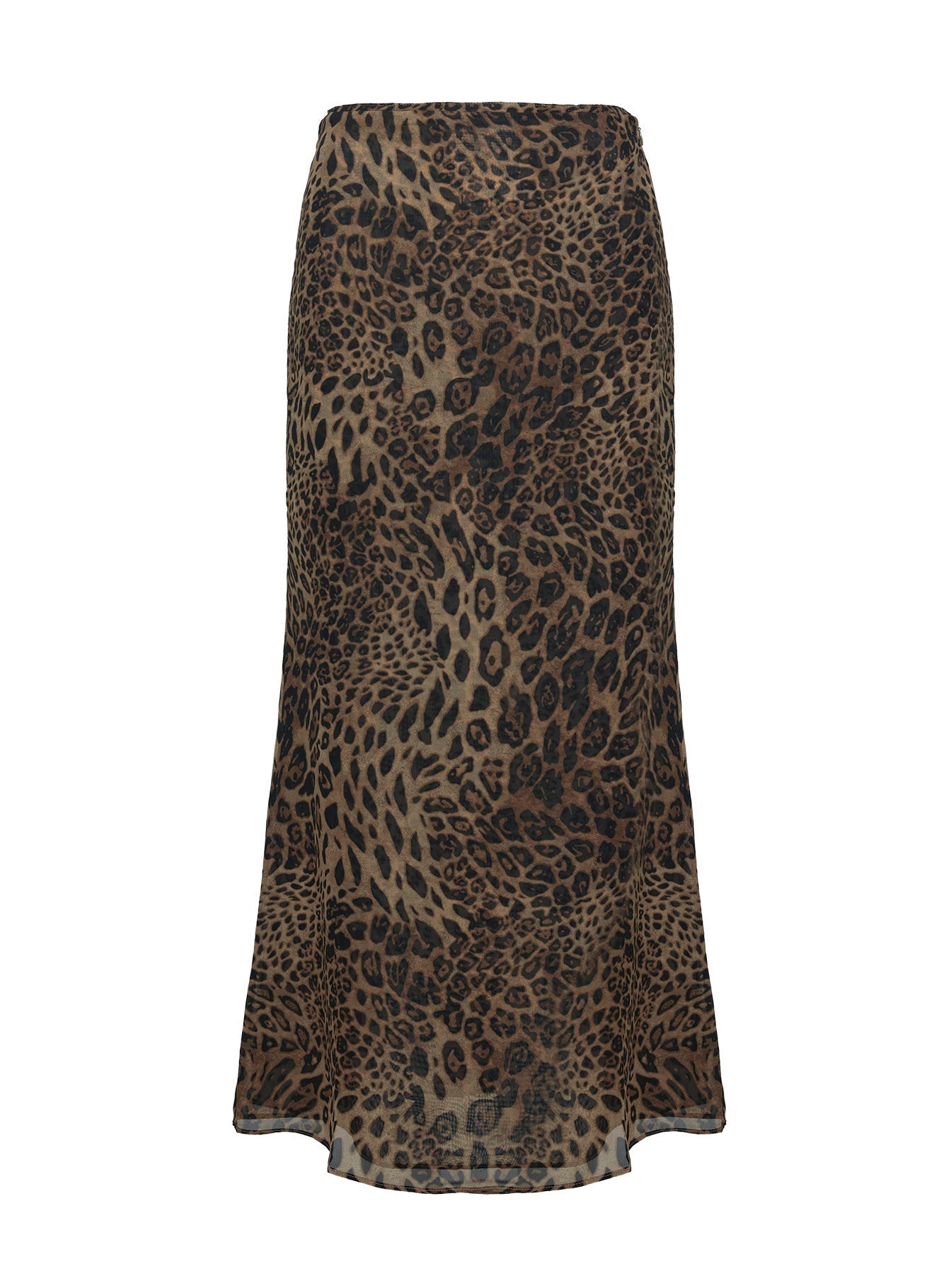 back view of model wearing Princess Polly Eleganza Maxi Skirt Leopard Petite Maxi 