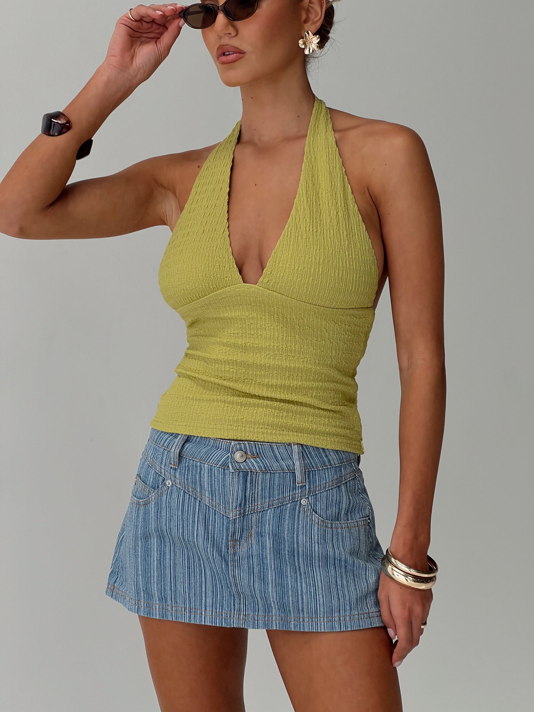 back view of model wearing Princess Polly Preslie Skort Blue Stripe 