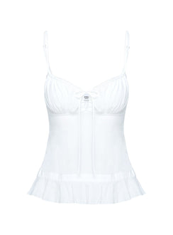 back view of model wearing Princess Polly Empress Cami Top White Sleeveless Sweetheart 