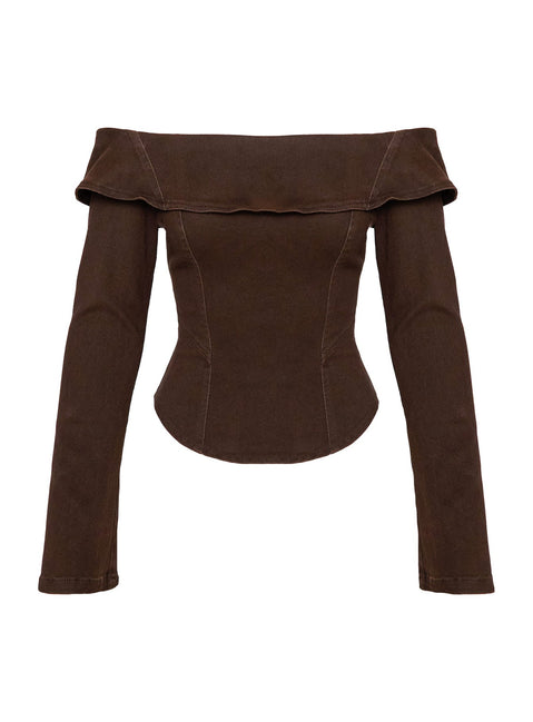 Everwood Off Shoulder Top Chocolate Denim