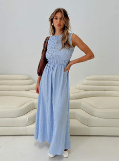 Fables Shirred Maxi Dress Blue Gingham | Princess Polly Fables Shirred Maxi Dress Blue Gingham | Princess Polly