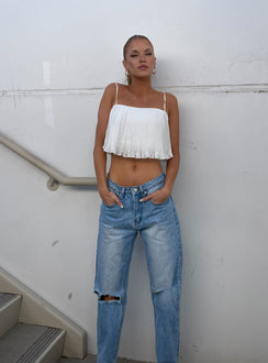 back view of model wearing Princess Polly Fairmount Straight Leg Jean Light Wash Denim Low Rise Jeans 