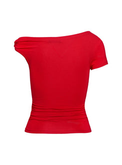 product Princess Polly Fabre Top Red Short Sleeves Asymmetric Neckline 