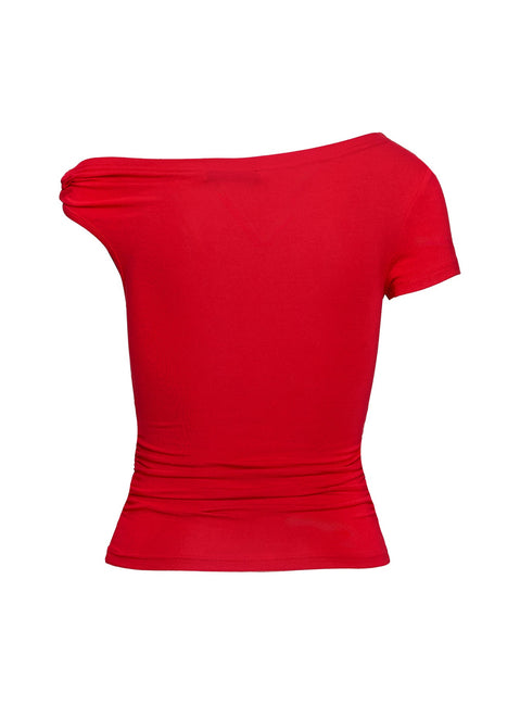 product Princess Polly Fabre Top Red Short Sleeves Asymmetric Neckline 