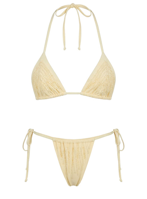 Aylune Embellished Tie Side Bikini Bottoms Yellow