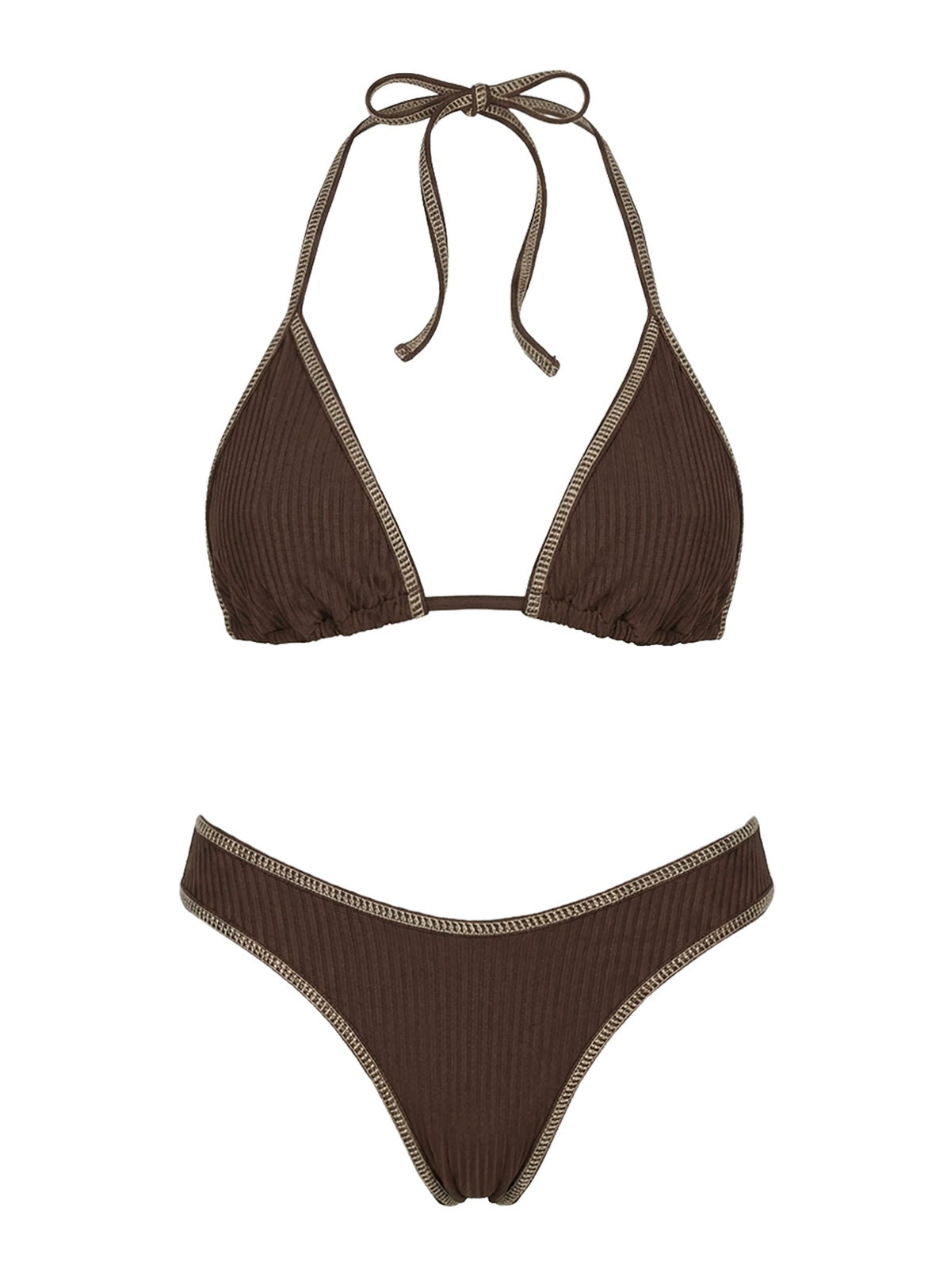 Cazelle Ribbed Triangle Bikini Top Brown