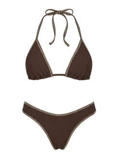 Cazelle Ribbed Triangle Bikini Top Brown