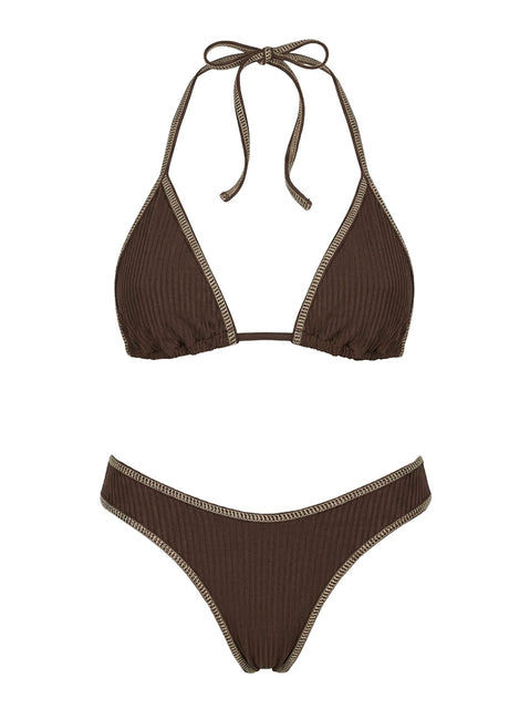 Cazelle Ribbed Triangle Bikini Top Brown
