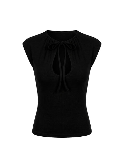 Delectable Tie Detail Short Sleeve Top Black