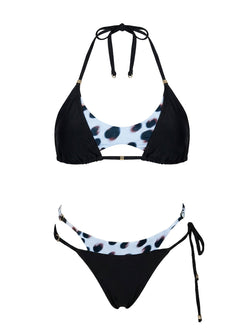 Deylani Layered Tie Side Bikini Bottoms Blue / Black