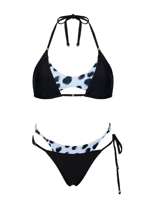 Deylani Layered Tie Side Bikini Bottoms Blue / Black
