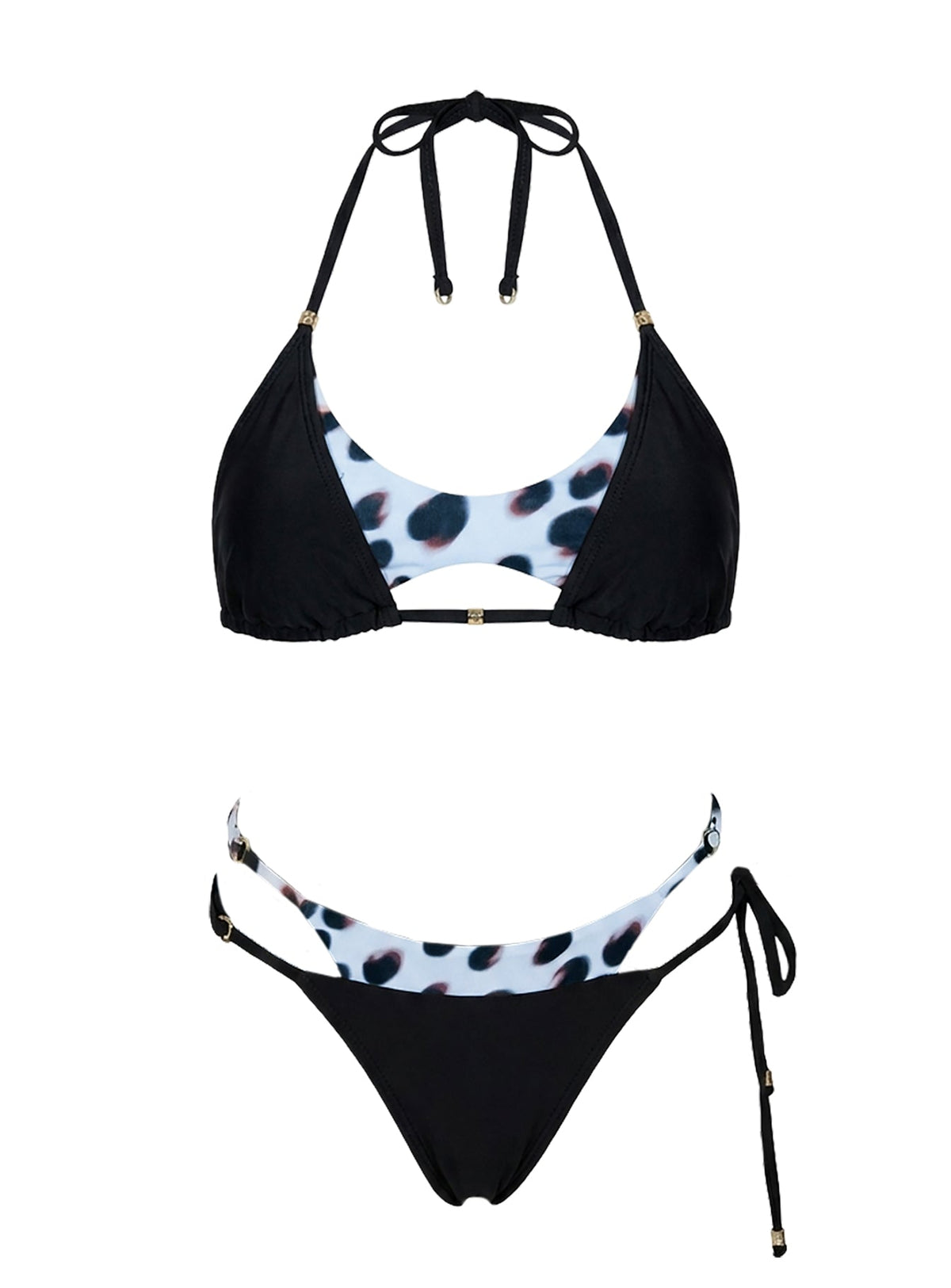 Deylani Layered Halter Bikini Top Blue / Black
