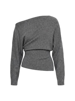 Kaelith Off shoulder Knit Sweater Dark Grey