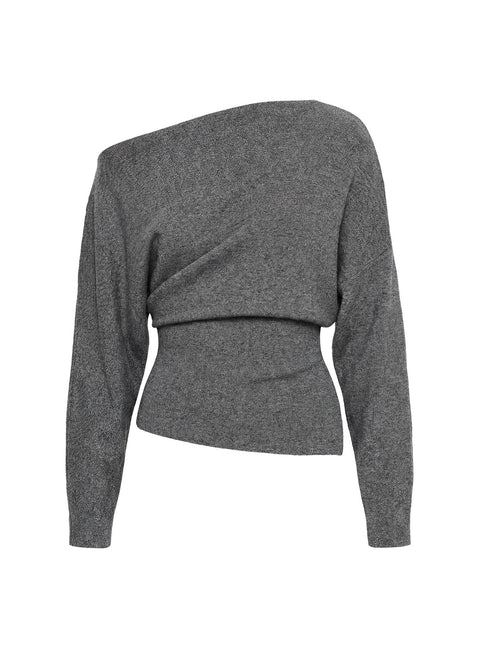 Kaelith Off shoulder Knit Sweater Dark Grey