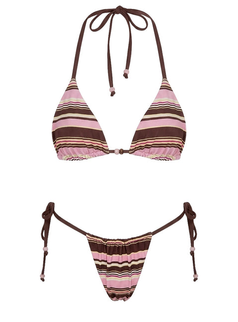 Kylena Tie Side Bikini Bottoms Pink Stripe