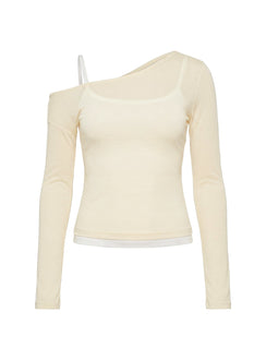 Maezie Off Shoulder Layered Long Sleeve Top Yellow / White