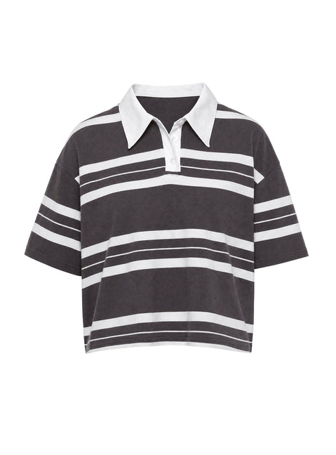 Aaren Boxy Polo Top Brown Stripe