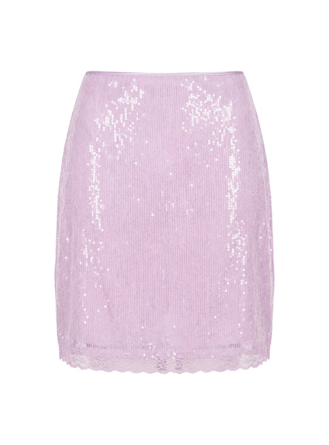 Addisa Sequin Lace Midi Skirt Lilac