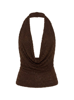 Auralie Plunge Neck Halter Top Brown
