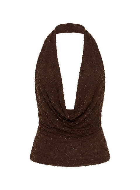 Auralie Plunge Neck Halter Top Brown