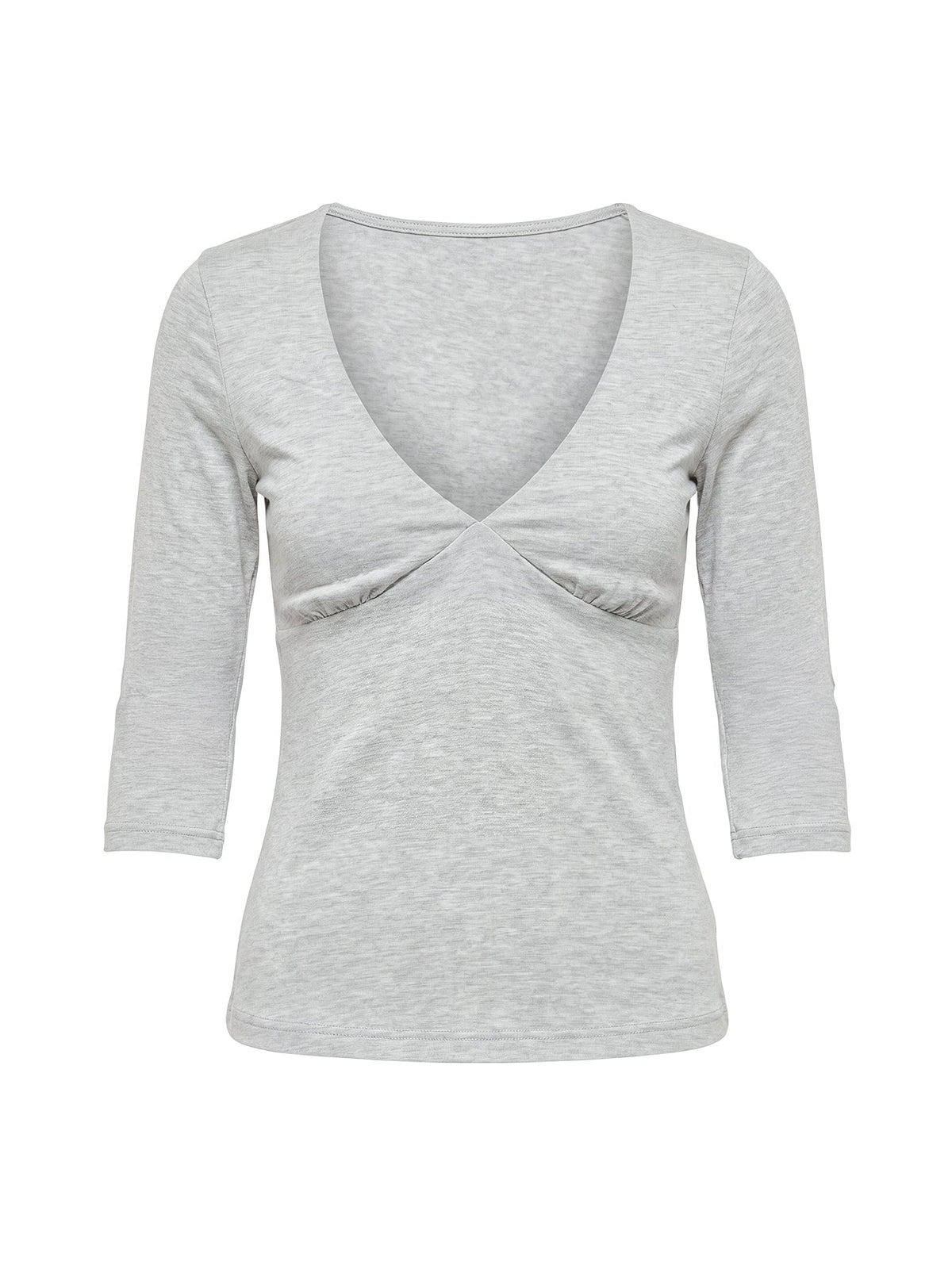 Back To Friends V Neck 3/4 Sleeve Top Grey Marle