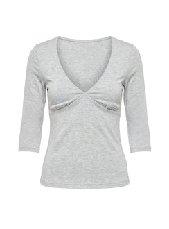 Back To Friends V Neck 3/4 Sleeve Top Grey Marle