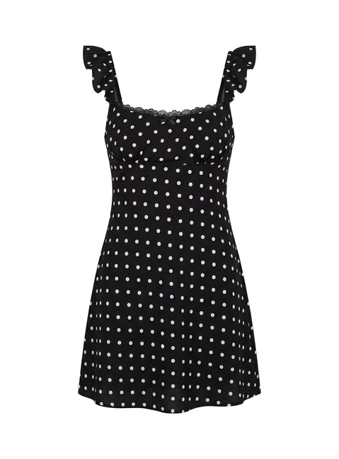Beacall Mini Dress Black Polka Dot