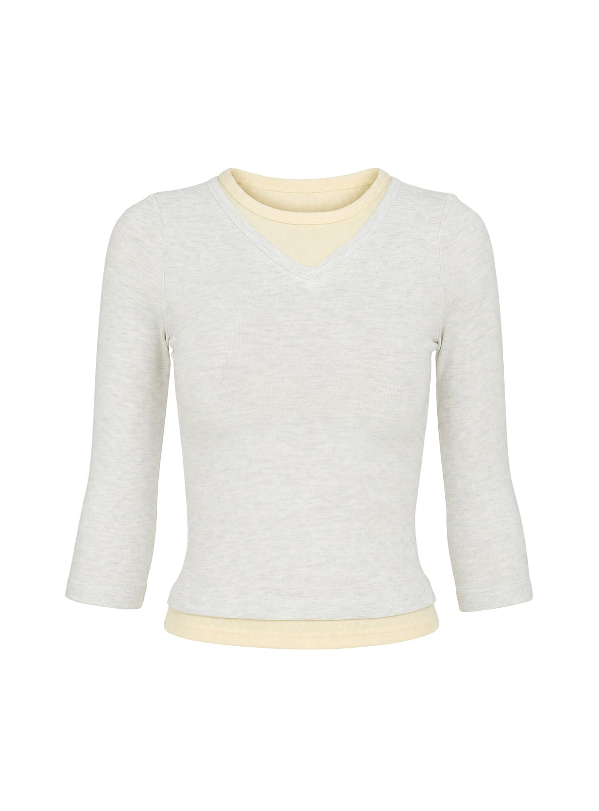 Briellah Layered 3/4 Sleeve Top Grey Marle / Yellow