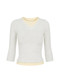Briellah Layered 3/4 Sleeve Top Grey Marle / Yellow