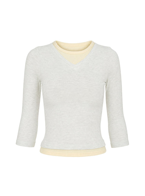 Briellah Layered 3/4 Sleeve Top Grey Marle / Yellow