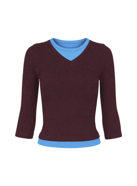 Briellah Layered 3/4 Sleeve Top Plum / Blue