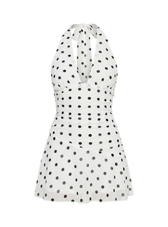 Casidy Plunge Neck Romper White Polka
