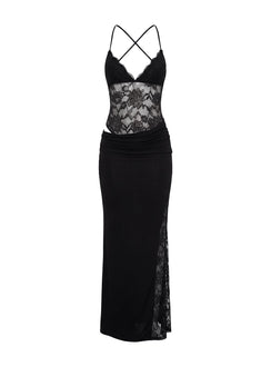 Chantella Lace Cut Out Maxi Dress Black
