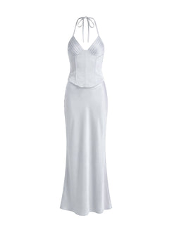 Devotedness Satin Corset Maxi Dress Silver