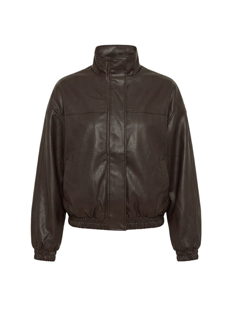 Dialtone Funnel Neck Faux Leather Jacket Washed Brown